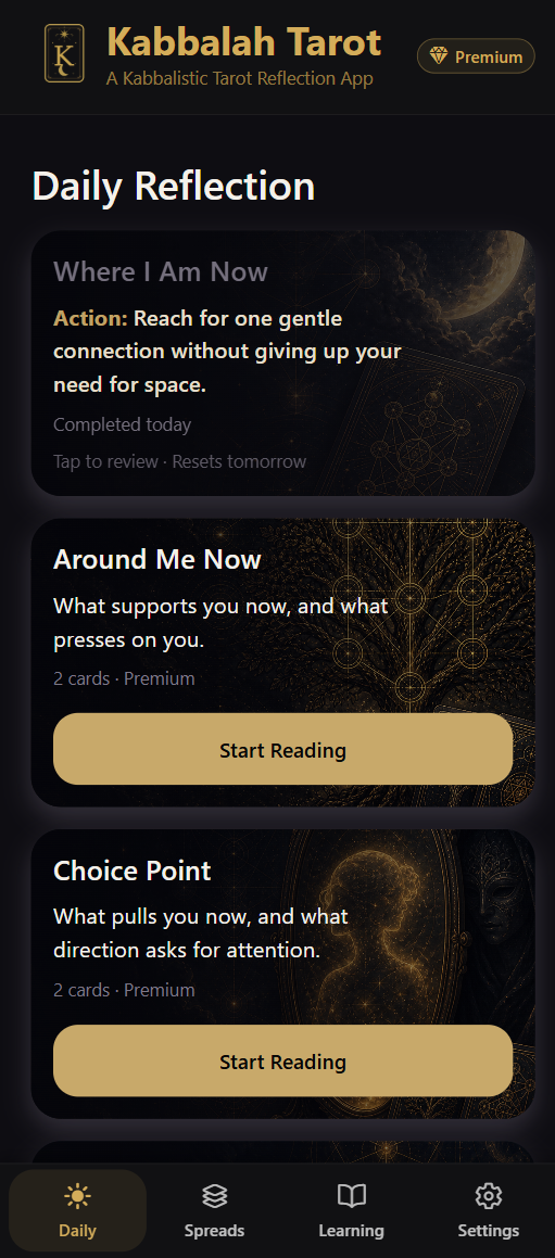 Kabbalah Tarot app screen